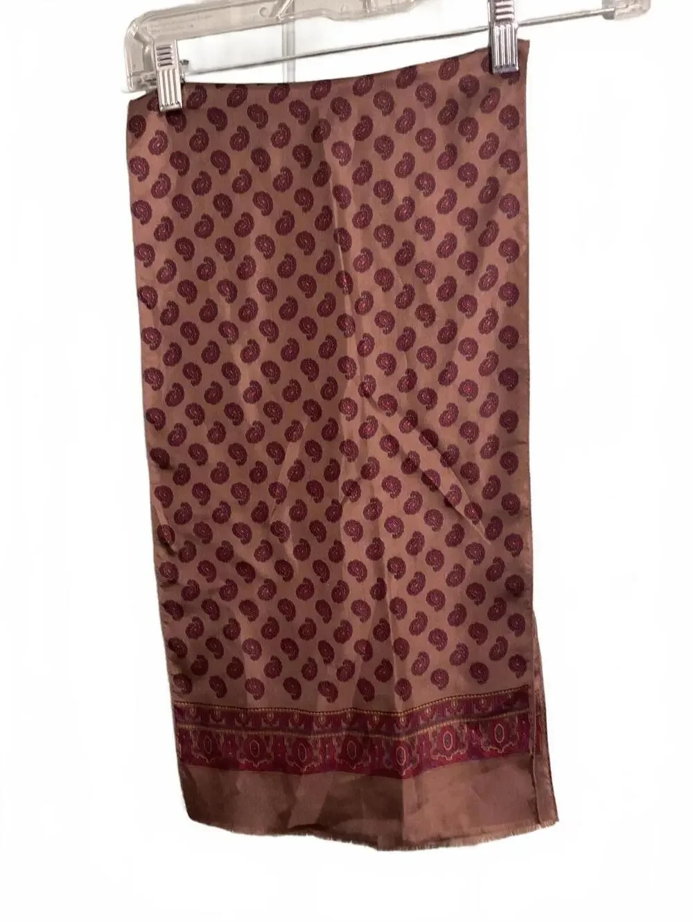 Oscar de la Renta Brown and Burgundy Paisley Patterned Women's  Silk Scarf